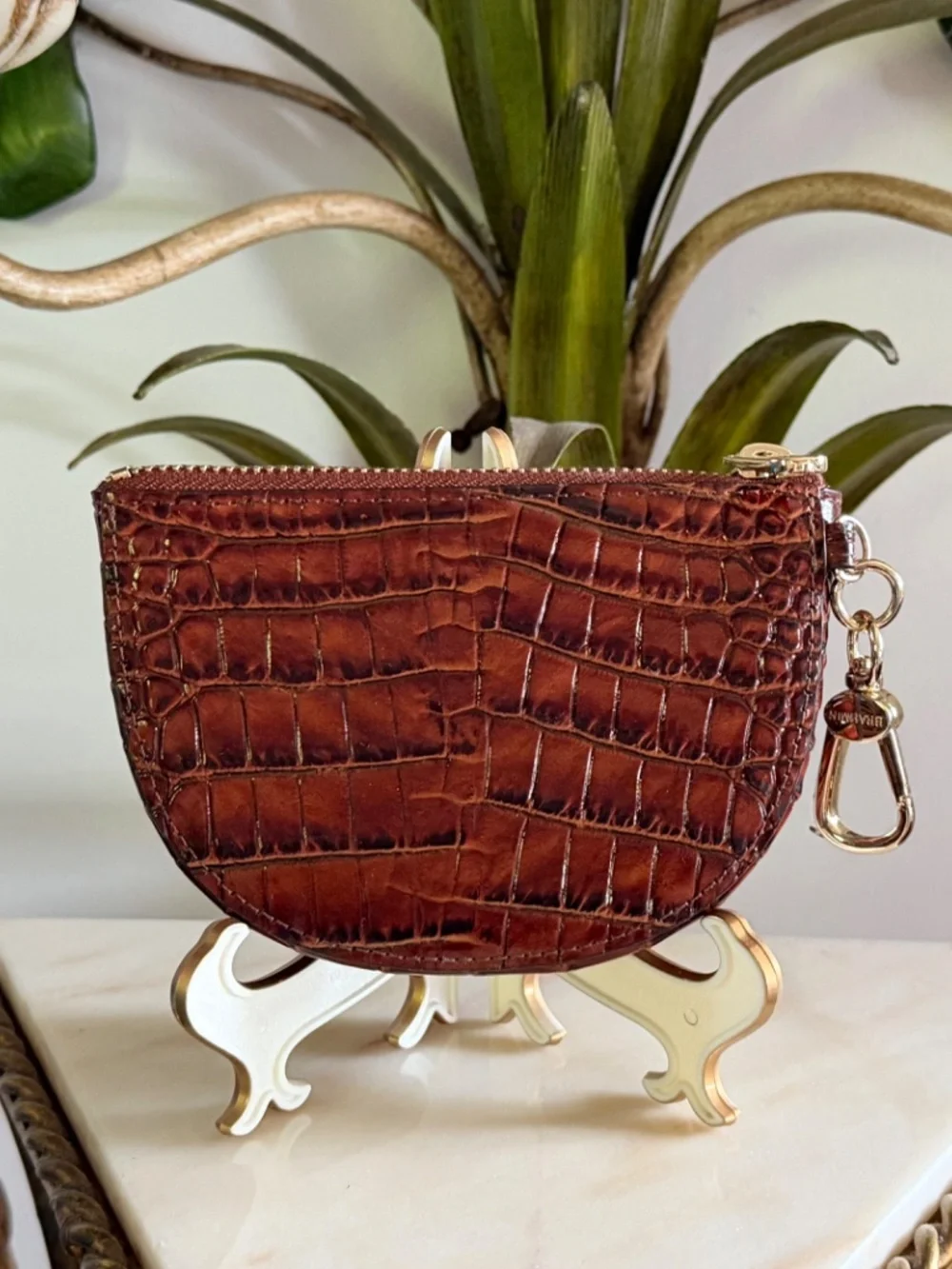 🤩 Brahmin Pecan Brown Britt Small Coin CC ID Clip On Wallet Good Preowned 🤩